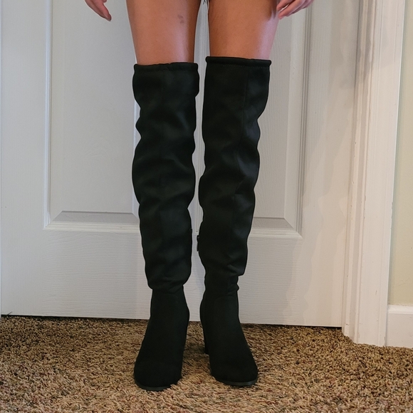 High Black Boots Over the Knee Fabric 25" High Size 7.5 NEW - Picture 10 of 11